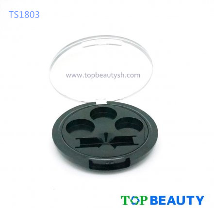 Round 3 well eye shadow container with dome clear cover and applicator well