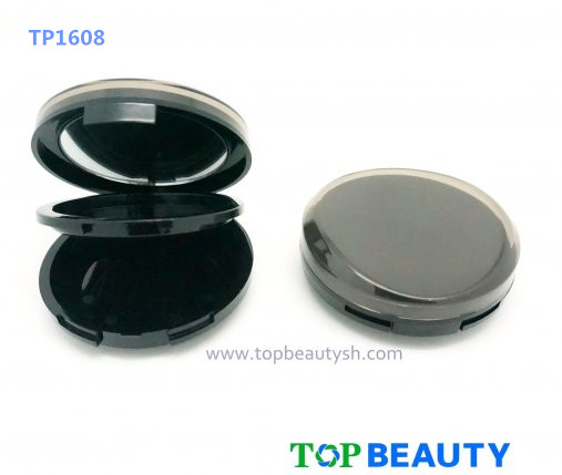 Round single well powder compact container with mirror curve top cover