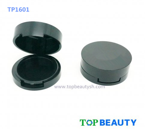 Round single well powder compact container with flat top cover