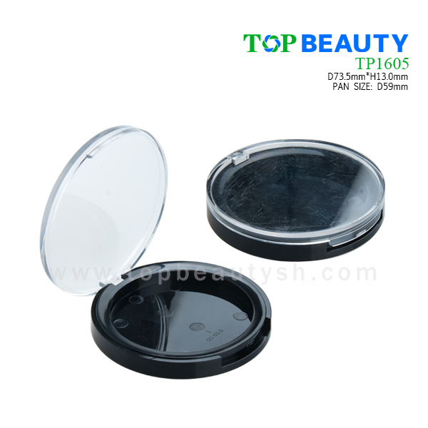 Round single well powder compact container with clear flat cover (TP1605)