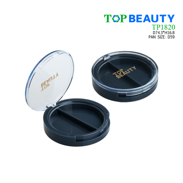 Round duo well powder compact container with flat clear cover (TP1820)