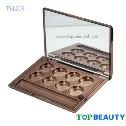 Retangle 8 well eyeshadow compact case with mirror and applicator well(TS1206)