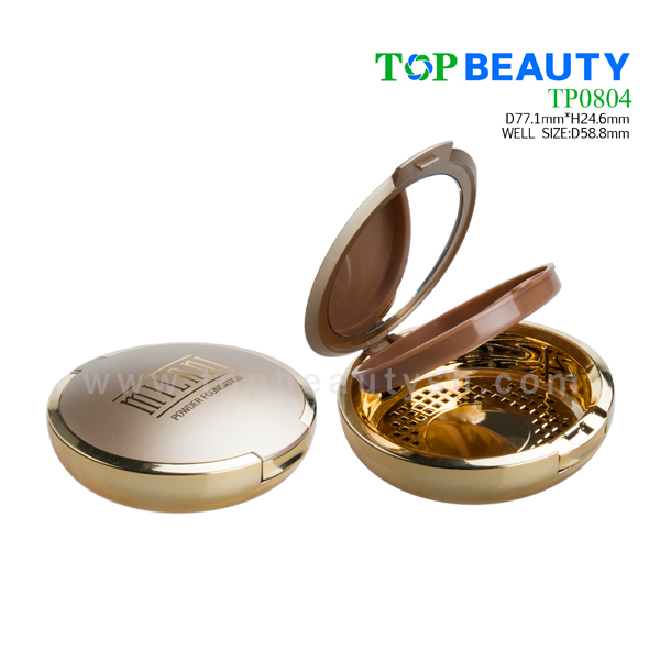 Round single well compact powder  container with mirror and puff well (TP0804)