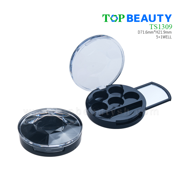 Round plastic eye shadow case with 5 round well TS1309