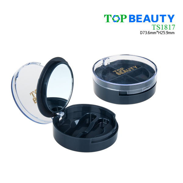 Round Plastic Eye Shadow Case with Four Well and 2 Applicator Well (TS1817)