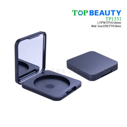 Square plastic eye shadow compact case with one round well TP1331