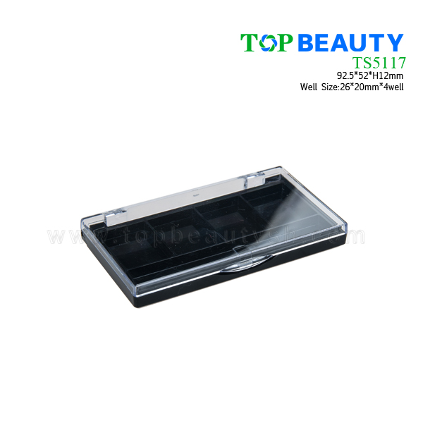 Square plastic eye shadow case with 4 wells TS5117