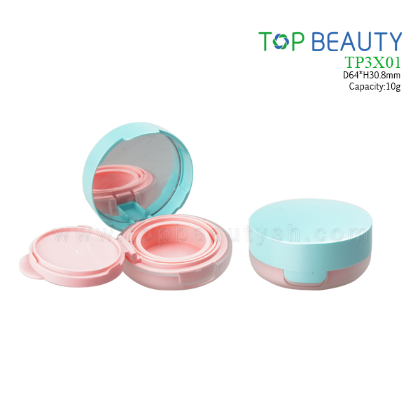 New Round Plastic  Air tight Cushion Compact Case (TP3X01)